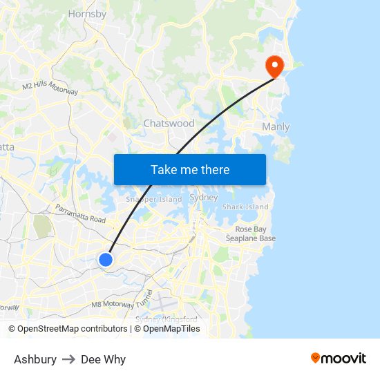 Ashbury to Dee Why map