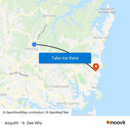 Asquith to Dee Why map