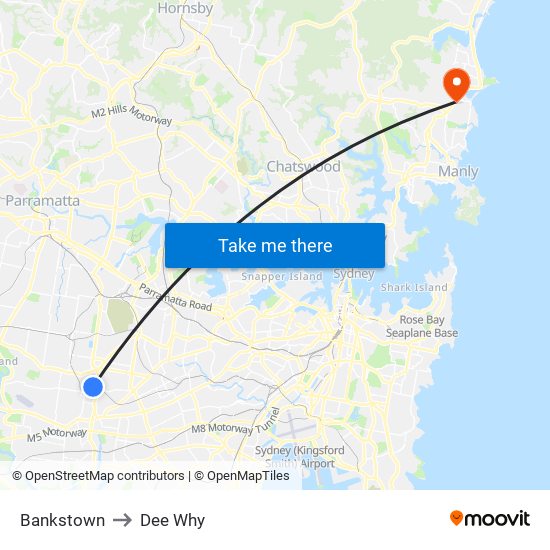 Bankstown to Dee Why map