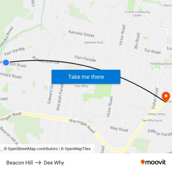 Beacon Hill to Dee Why map