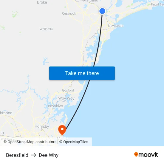 Beresfield to Dee Why map