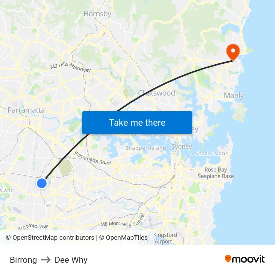 Birrong to Dee Why map
