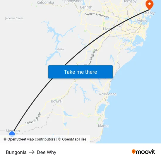 Bungonia to Dee Why map