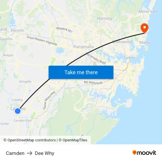 Camden to Dee Why map