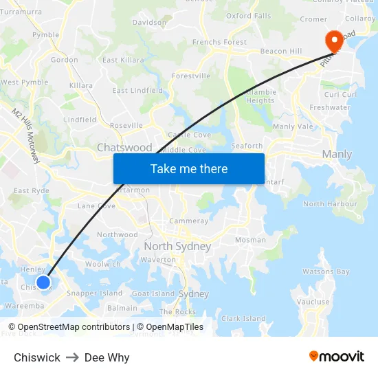 Chiswick to Dee Why map