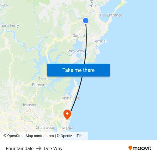 Fountaindale to Dee Why map