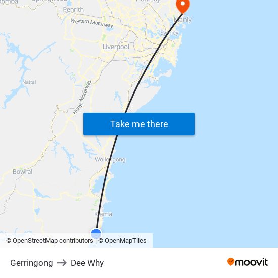 Gerringong to Dee Why map