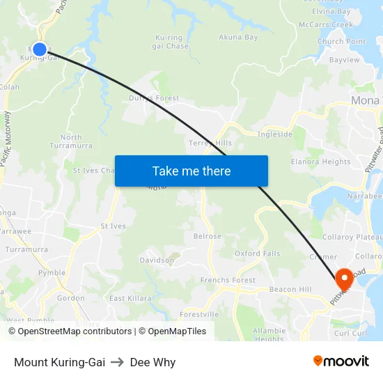 Mount Kuring-Gai to Dee Why map