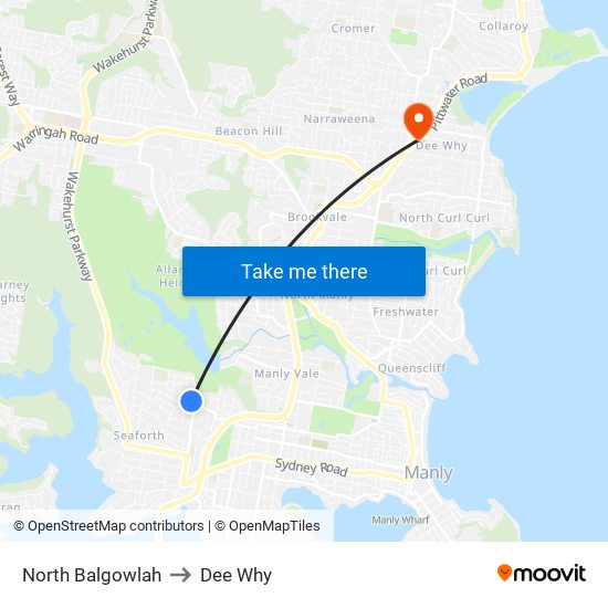 North Balgowlah to Dee Why map