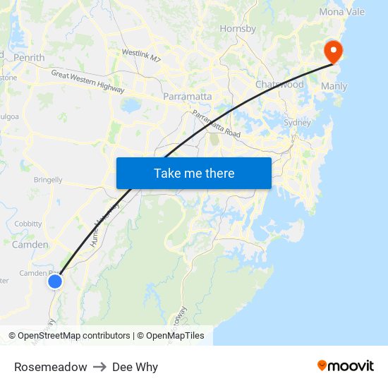 Rosemeadow to Dee Why map