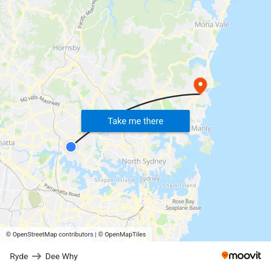 Ryde to Dee Why map