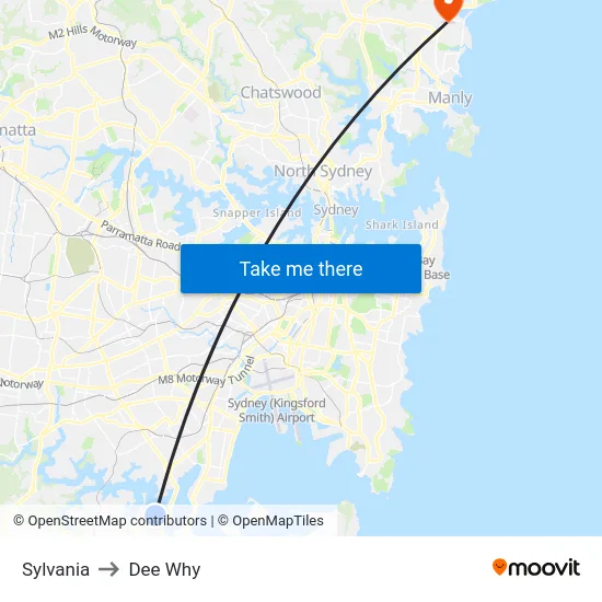 Sylvania to Dee Why map