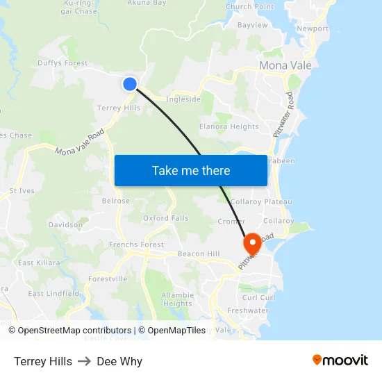 Terrey Hills to Dee Why map