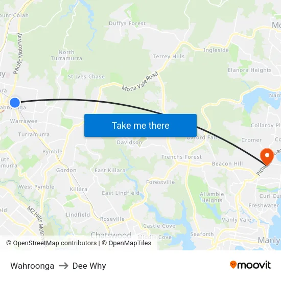 Wahroonga to Dee Why map