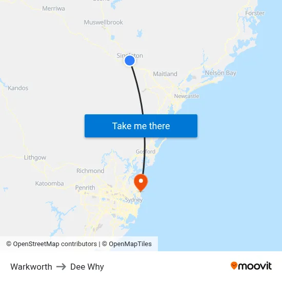 Warkworth to Dee Why map