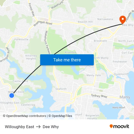 Willoughby East to Dee Why map