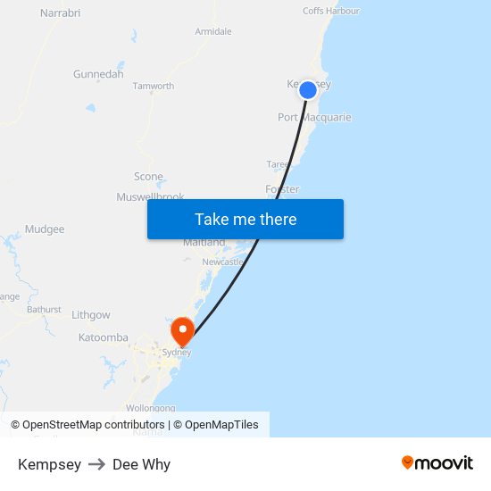 Kempsey to Dee Why map