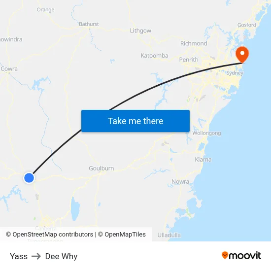 Yass to Dee Why map