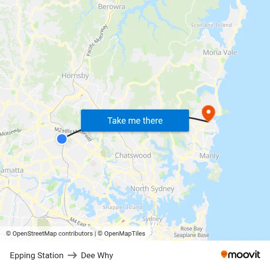 Epping Station to Dee Why map