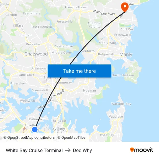 White Bay Cruise Terminal to Dee Why map