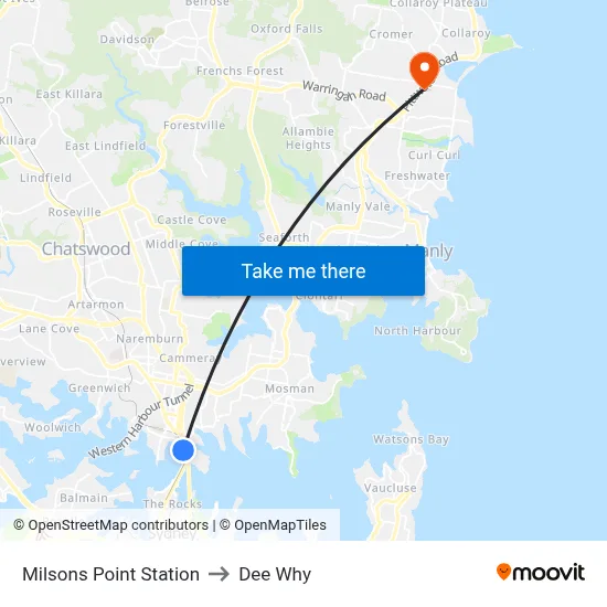 Milsons Point Station to Dee Why map