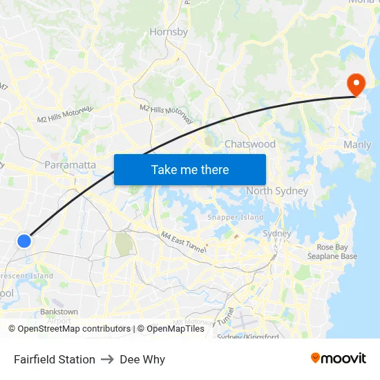 Fairfield Station to Dee Why map