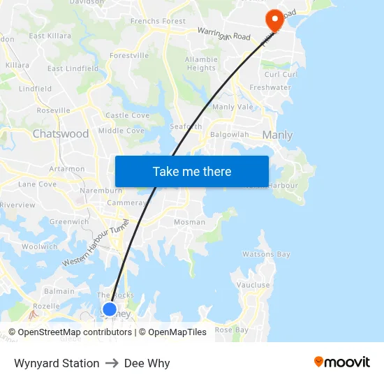 Wynyard Station to Dee Why map