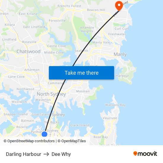 Darling Harbour to Dee Why map