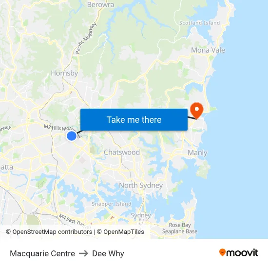 Macquarie Centre to Dee Why map