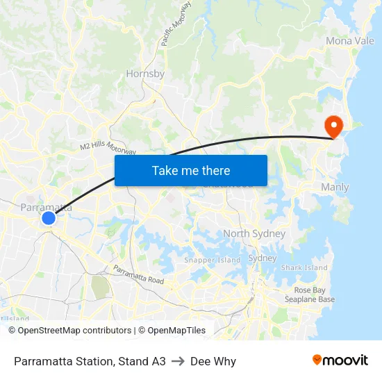 Parramatta Station, Stand A3 to Dee Why map