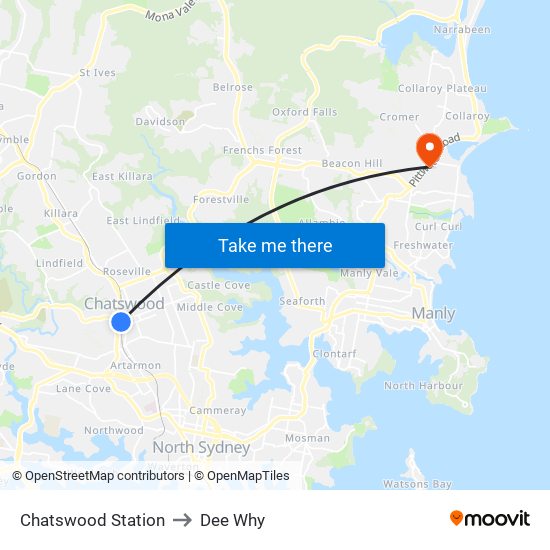 Chatswood Station to Dee Why map