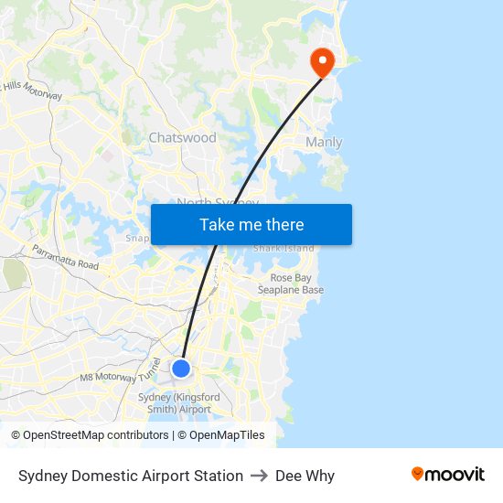 Sydney Domestic Airport Station to Dee Why map
