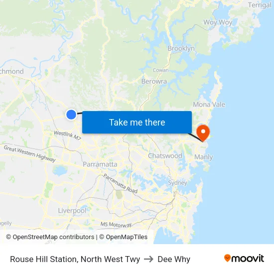 Rouse Hill Station, North West Twy to Dee Why map