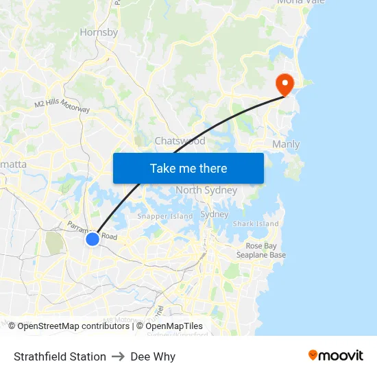 Strathfield Station to Dee Why map