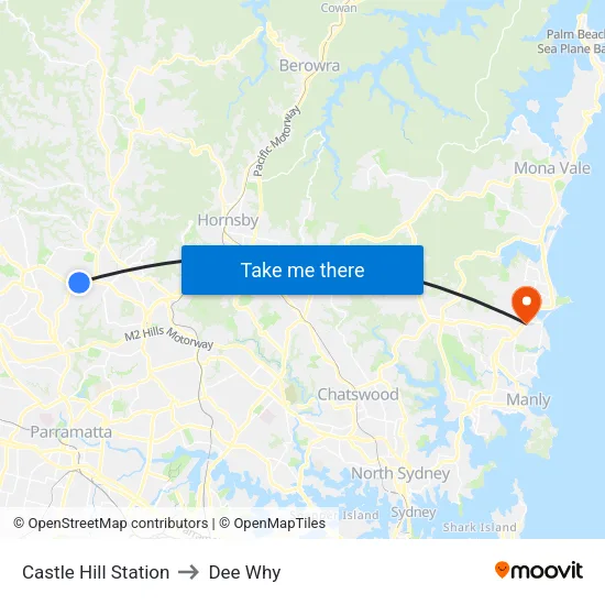 Castle Hill Station to Dee Why map