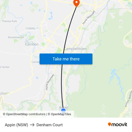 Appin (NSW) to Denham Court map