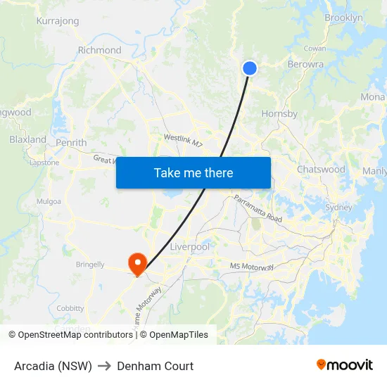 Arcadia (NSW) to Denham Court map