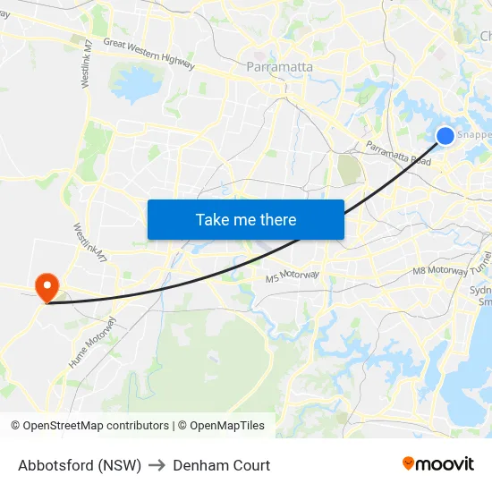 Abbotsford (NSW) to Denham Court map
