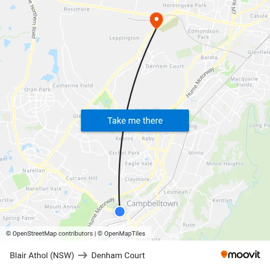 Blair Athol (NSW) to Denham Court map