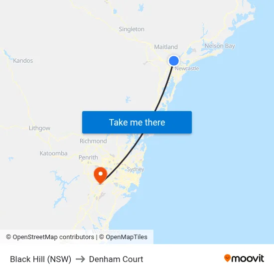 Black Hill (NSW) to Denham Court map