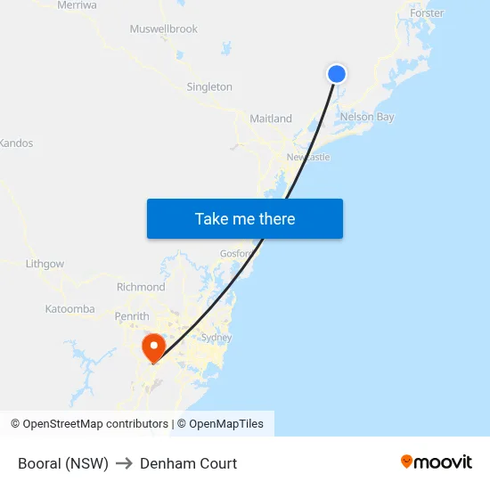 Booral (NSW) to Denham Court map