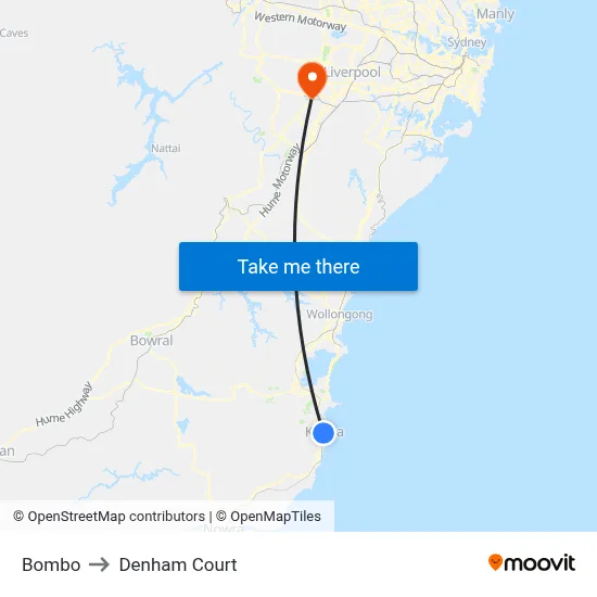 Bombo to Denham Court map