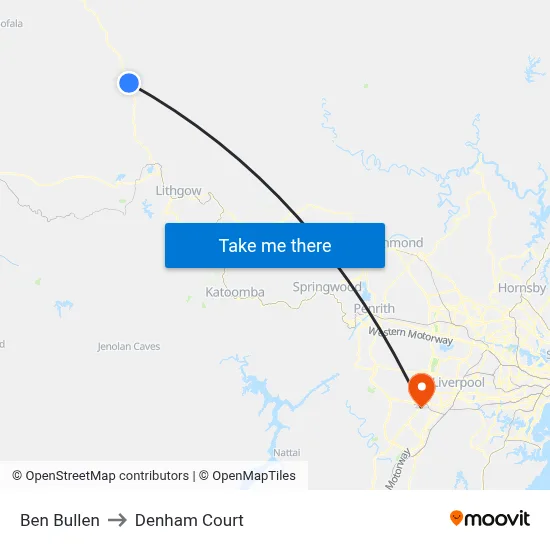 Ben Bullen to Denham Court map