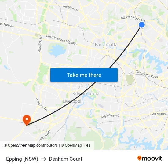 Epping (NSW) to Denham Court map