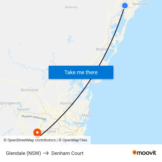 Glendale (NSW) to Denham Court map