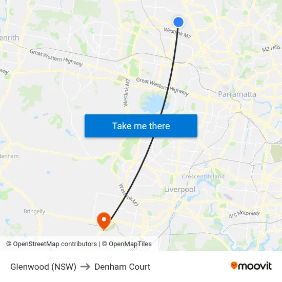 Glenwood (NSW) to Denham Court map