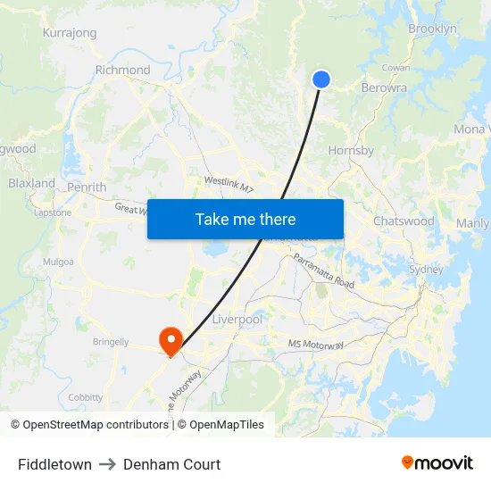Fiddletown to Denham Court map