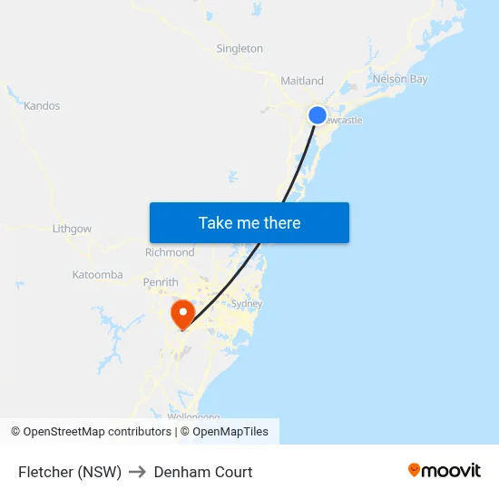 Fletcher (NSW) to Denham Court map