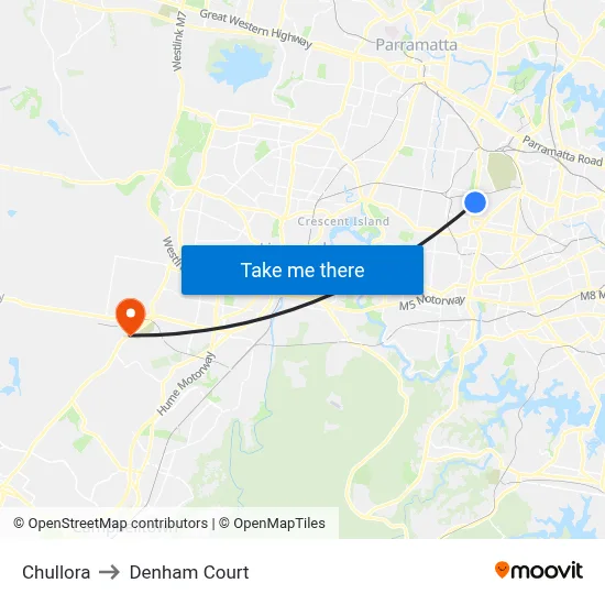 Chullora to Denham Court map