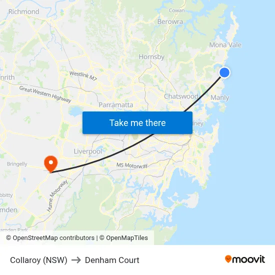 Collaroy (NSW) to Denham Court map